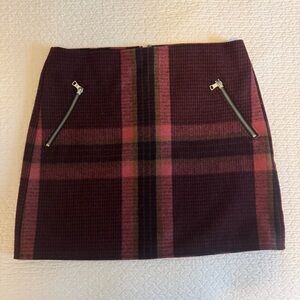 Womens Burgundy Plaid Zip-Pocket Mini Skirt